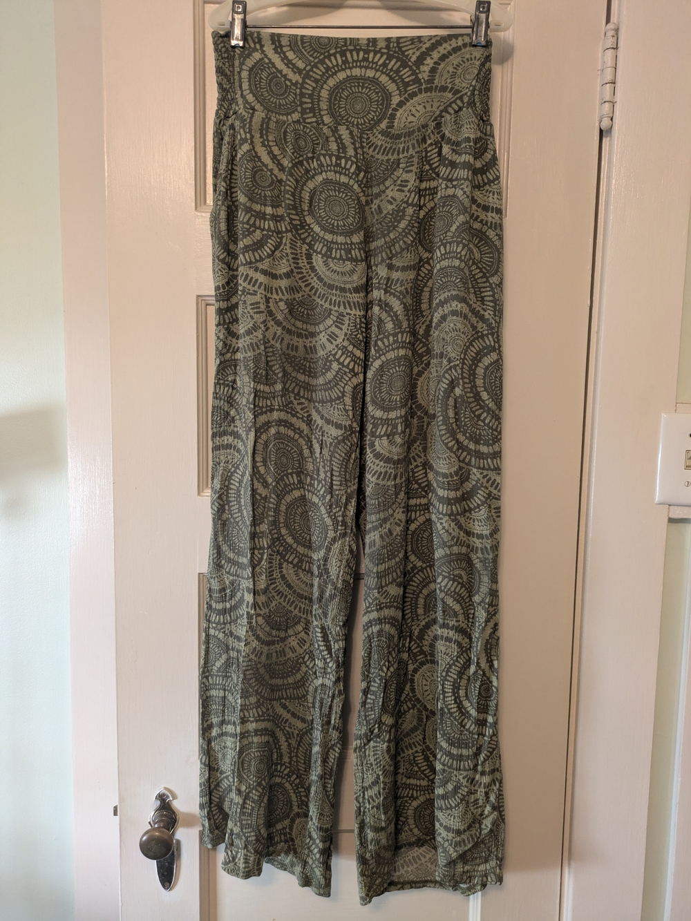 Three Dots Olive Green Wide-Leg Printed Pants